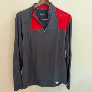 SUGOI Gray Pullover with Red Shoulder Panels - Lightweight Quarter-Zip
